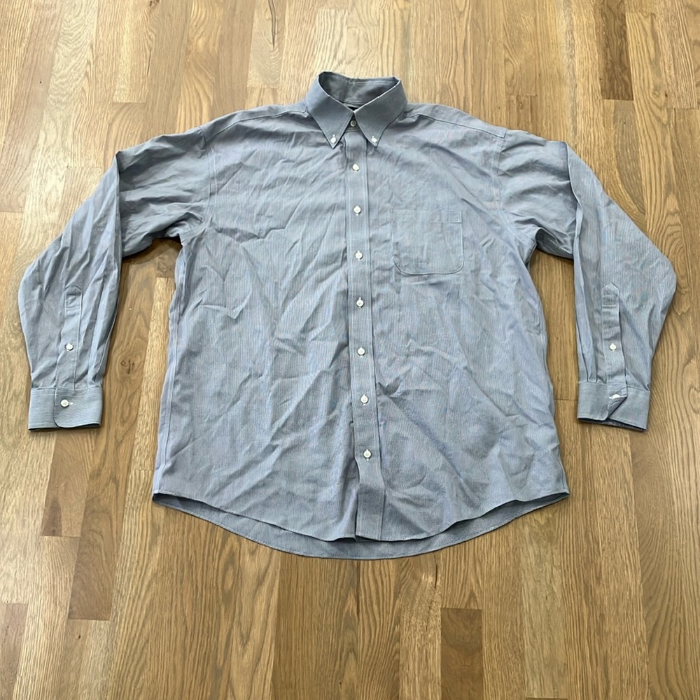 Jos. A. Bank Men’s Traveler’s Collection Gray White Cotton Button Down Shirt Top